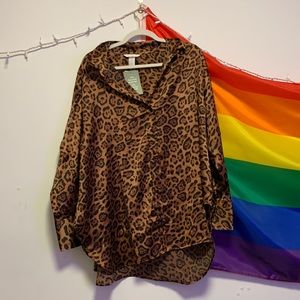 H&M Leopard Print Silky Button Down